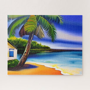 White Beach House en blauw water Legpuzzel