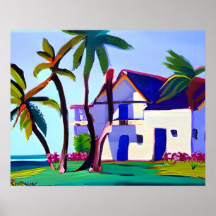 White Beach huis Tropische Kunst Poster