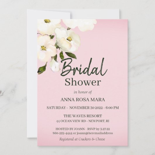 ** White Beach Rozen Bruids Roze Douche Kaart (Voorkant)