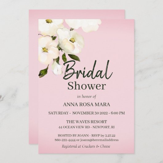 ** White Beach Rozen Bruids Roze Douche Kaart (Voorkant / Achterkant)