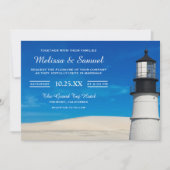 White Beach Sand Schilderachtig vuurtoren bruiloft Kaart (Voorkant)