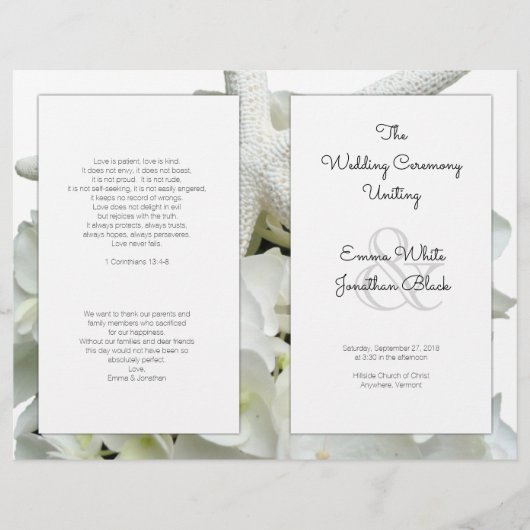 White Beach Theme Wedding Programme (Voorkant)