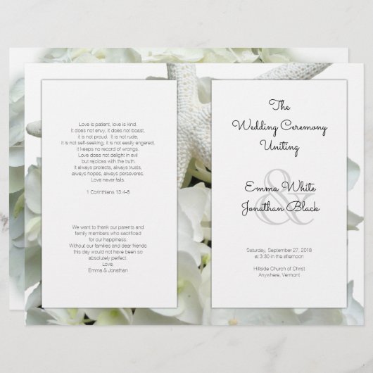 White Beach Theme Wedding Programme (Voorkant / Achterkant)