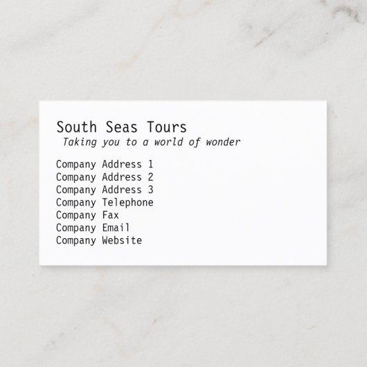 White Beach Visitekaartje (Achterkant)