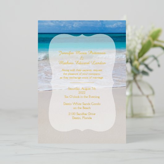White Beach Wedding Folie Uitnodiging (Staand Voorkant)