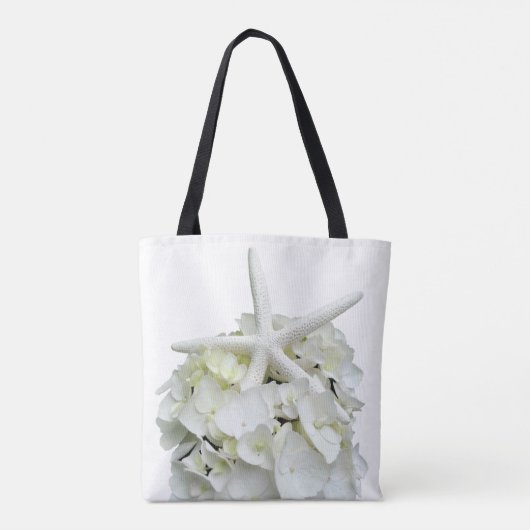White Beach Wedding Starfish Hydrangea Welkom Tote Bag (Achterkant)