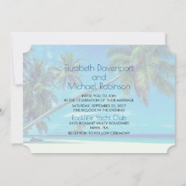 White Beach with Tropical Palms Wedding Kaart