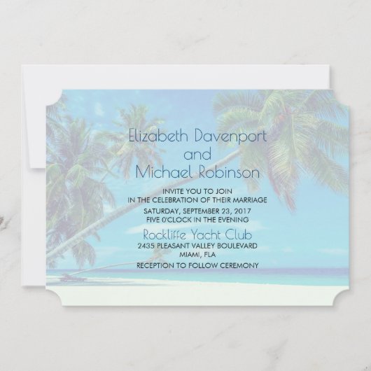 White Beach with Tropical Palms Wedding Kaart (Voorkant)
