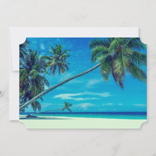 White Beach with Tropical Palms Wedding Kaart (Achterkant)