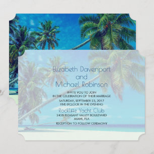 White Beach with Tropical Palms Wedding Kaart