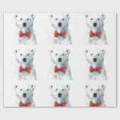 White Bear with Red Bow – Christmas Wrapping Paper Cadeaupapier (Vlak)