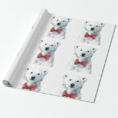 White Bear with Red Bow – Christmas Wrapping Paper Cadeaupapier (Uitgerold)