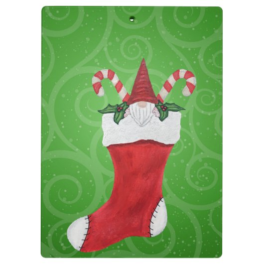 White Bearded Gnome in Stocking Candy Canes Swirls Klembord (Achterkant)