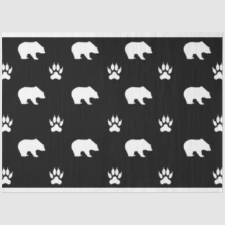 White Bears with Paw Prints on Black Background Tissuepapier