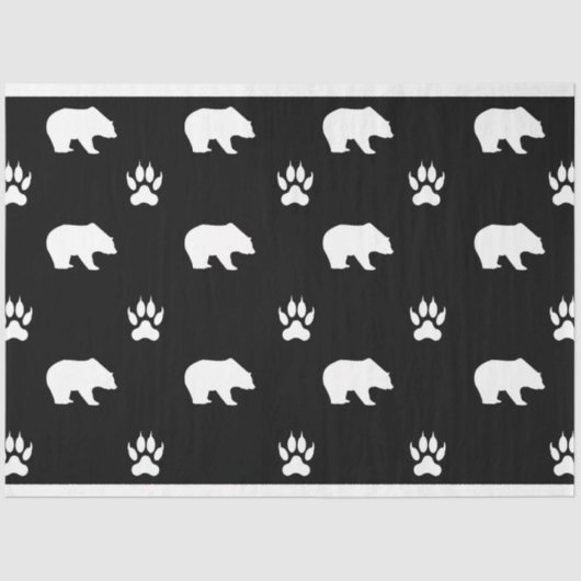 White Bears with Paw Prints on Black Background Tissuepapier (Voorkant)