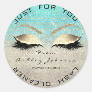 White Beauty Salon Glitter Blue Gold Lash Cleaner Ronde Sticker