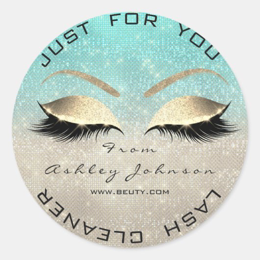 White Beauty Salon Glitter Blue Gold Lash Cleaner Ronde Sticker (Voorkant)