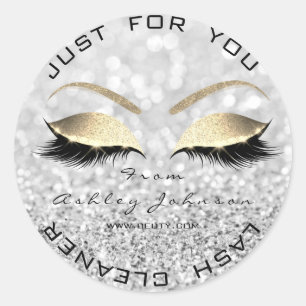 White Beauty Salon Glitter Grey Gold Lash Cleaner Ronde Sticker