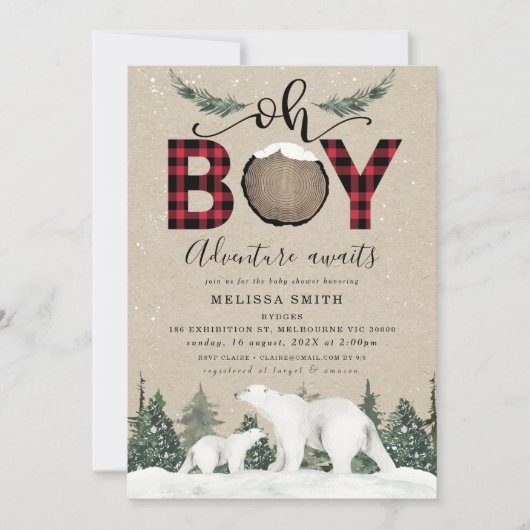 White Beer Oh Boy Flannel Lumberjack Baby shower Kaart (Voorkant)