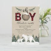 White Beer Oh Boy Flannel Lumberjack Baby shower Kaart (Staand voorkant)