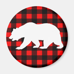 White Beer & Rustic Black Red Buffalo Check Pset Magneet