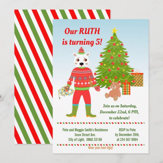 White beer Ugly Sweater Birthday Party Invitation Kaart (Voorkant / Achterkant)