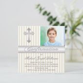 White Beige Stripes Bevestiging Fotouitnodiging Kaart (Staand voorkant)