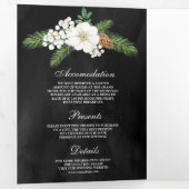 White Berries Pine Cones Black kerstbruiloft Drieluik Uitnodiging (Binnenzijde eerst)