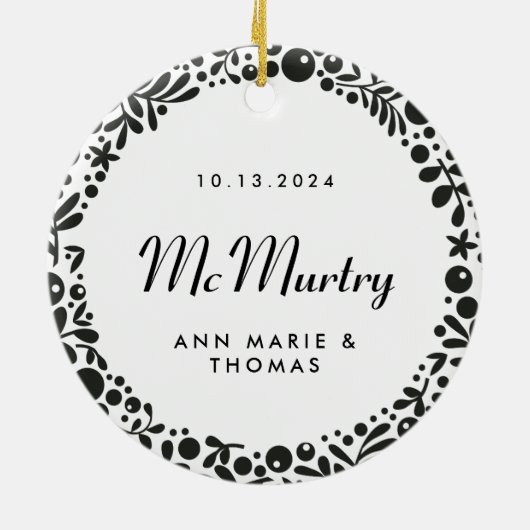 White Berry Framed Wedding Photo with Custom Text Keramisch Ornament (Achterkant)
