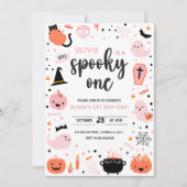 White BG Pink and Orange Halloween 1st Birthday In Kaart (Voorkant)