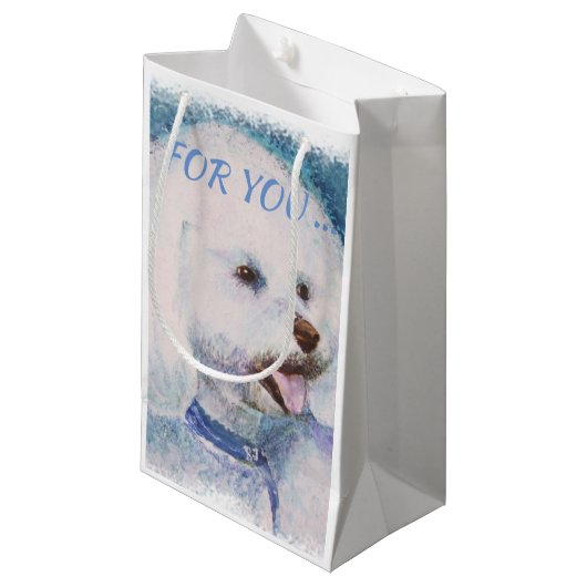 WHITE BICHON FRISE KLEIN CADEAUZAKJE (Voorkant Gekanteld)