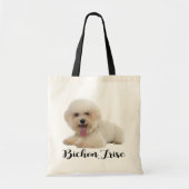 White Bichon Frise Puppy Dog Black Love Tote Bag (Voorkant)