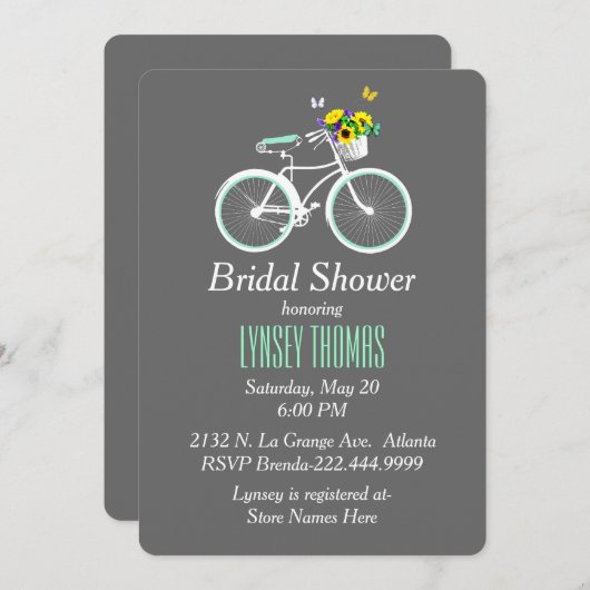 White Bicycle Bridal Shower-uitnodiging Kaart (Voorkant / Achterkant)