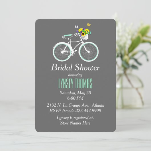  White Bicycle Bridal Shower-uitnodiging Kaart (Staand voorkant)