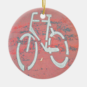 White Bicycle Red Street, verkeersbicycles Keramisch Ornament