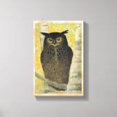 White Birch and Horned Owl Katsuda Yukio bird art Canvas Afdruk (Voorkant)