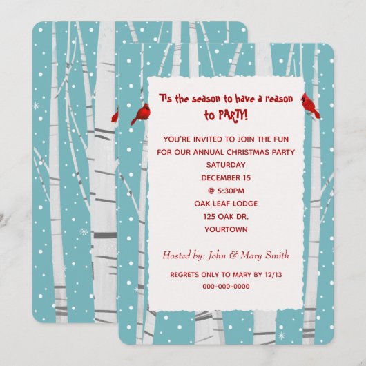 White Birch and Snowflakes kerst Kardinaal Kaart (Voorkant / Achterkant)