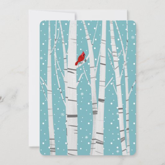 White Birch and Snowflakes kerst Kardinaal Kaart (Achterkant)