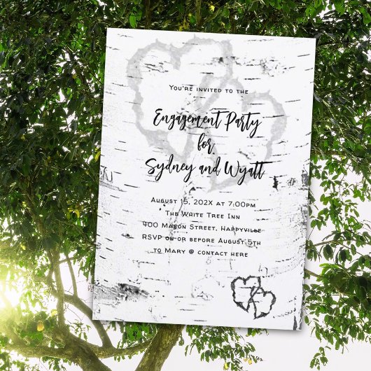 White Birch Bark Engagement Party Kaart