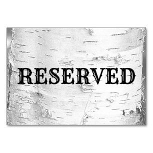White Birch Bark Wedding Reserved Table Sign Kaart