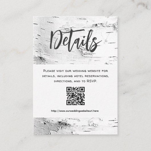 White Birch Details QR code Wedding Enclosure Informatiekaartje (Voorkant)