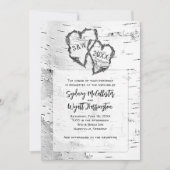 White Birch Hearts Natuur Wedding Invitation Kaart (Voorkant)