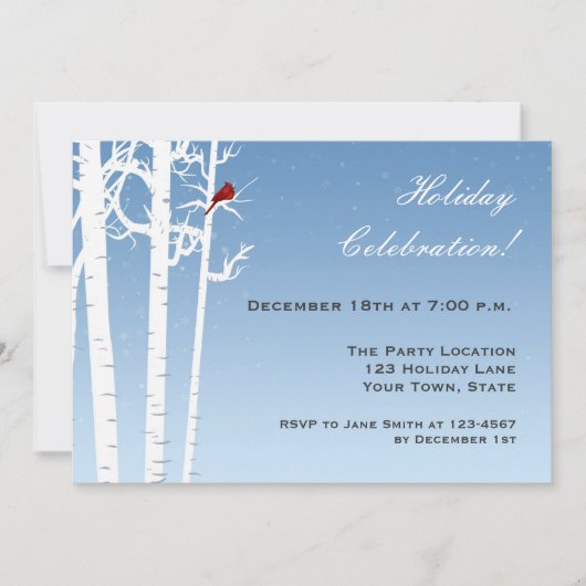 White Birch, Red Bird Seasonal Invitation Kaart (Voorkant)