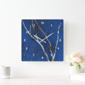 White Birch Tree Blue Sky Natuur Orton Effect Vierkante Klok (Huis)