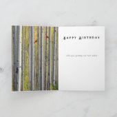 White Birch Trees and  Cardinals Birthday Kaart (Binnen)