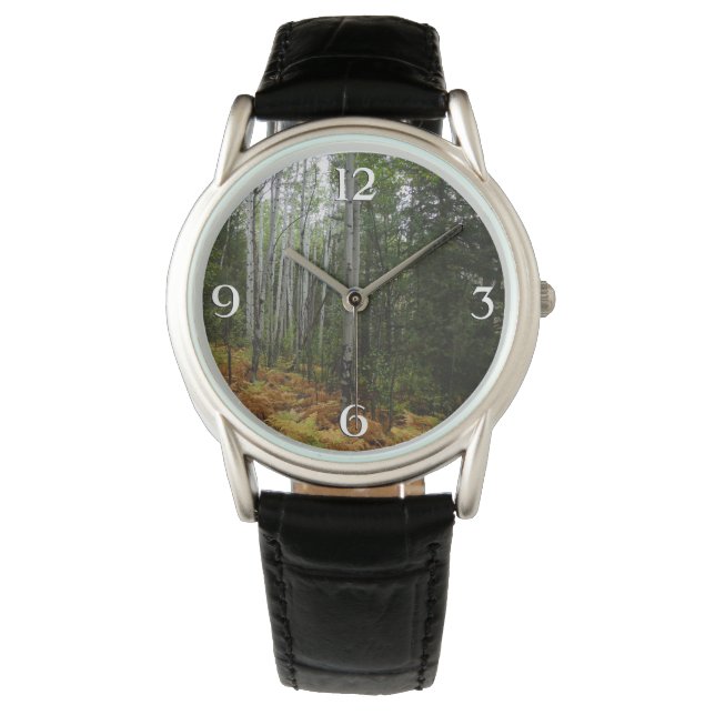 White Birch Trees and Herfst Ferns in Rocky Mounta Horloge (Voorkant)