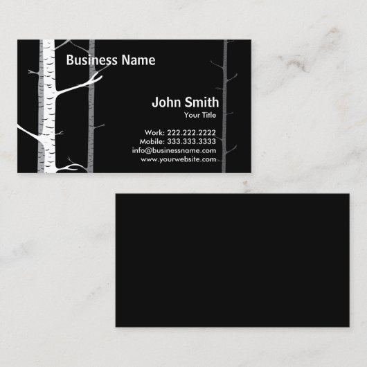 White Birch Trees Forest Dark visitekaartje (Voorkant / Achterkant)