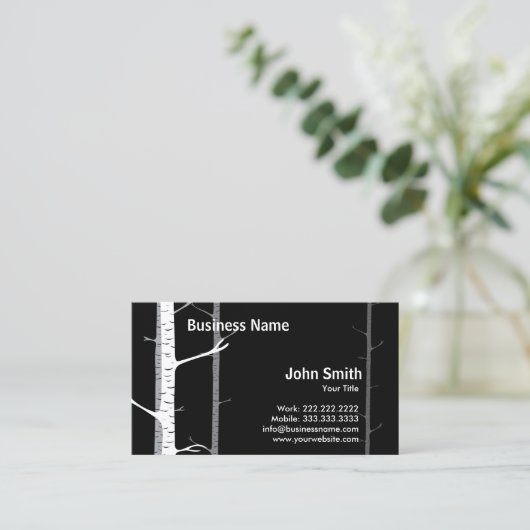 White Birch Trees Forest Dark visitekaartje (Staand voorkant)