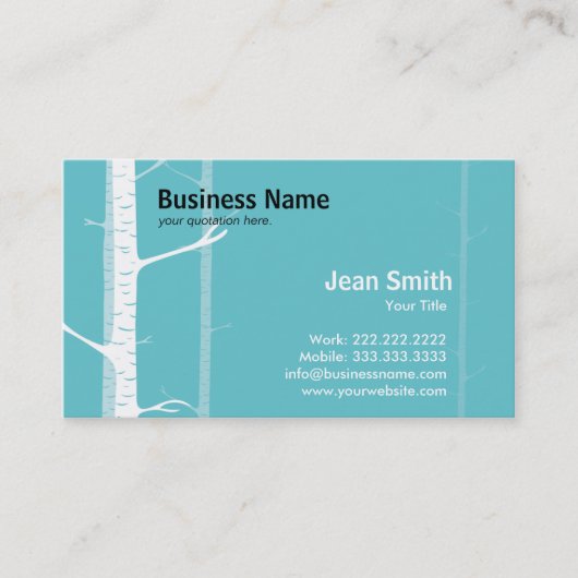 White Birch Trees Forest Green visitekaartje (Voorkant)