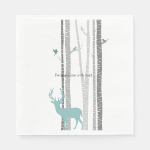 White Birch Trees with Deer and Birds Servetten